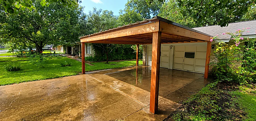 Cedar flat roof carport