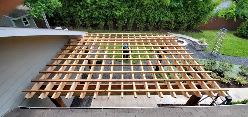 Pergola with 12 inch top slat spacing
