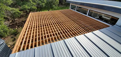 Pergola with 4 inch top slat spacing